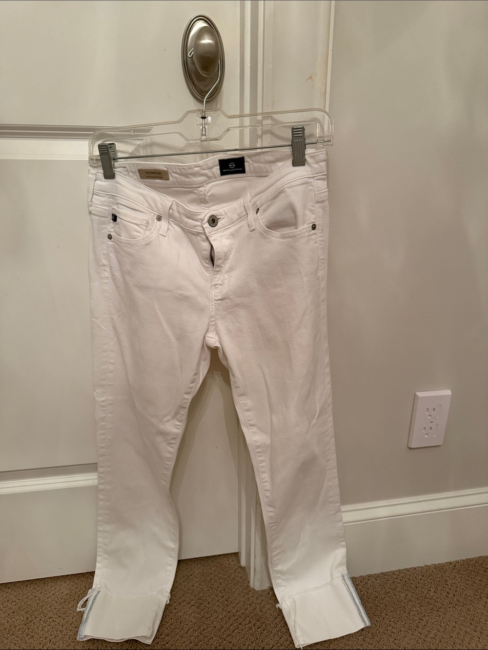 Ag Adriano Goldschmied White Cropped Ankle Jeans with Snap Cuffs